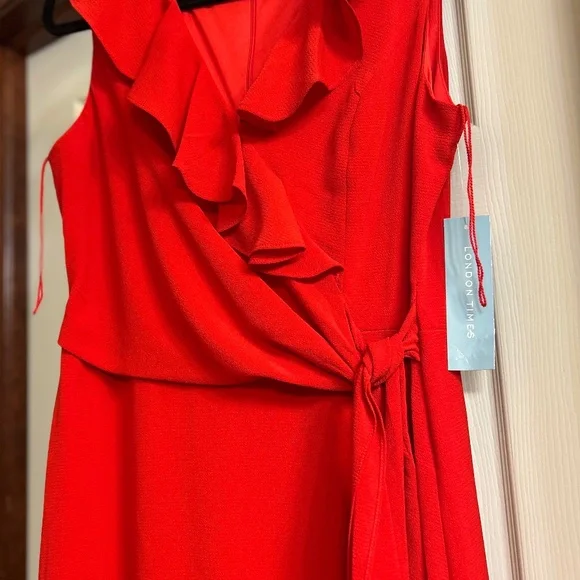 London Times Sleeveless Ruffle Faux -Wrap Maxi Dress.   New With Tags - Picture 4 of 8